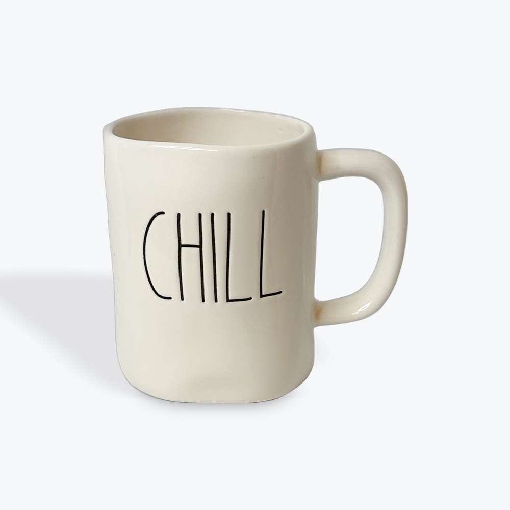 Rae Dunn CHILL White Ceramic Collectible Coffee Mug Cup